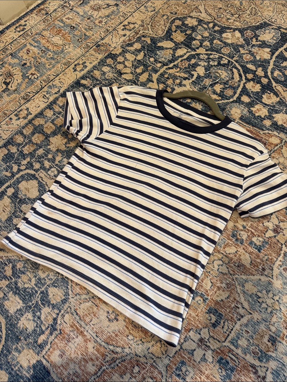 Brandy Melville Navy and White Striped Short Sleeve Tee
